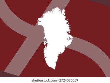 Mapa de Groenlandia en blanco sobre un fondo de la bandera danesa con olas en tonos marrones