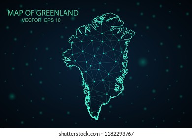 Map Greenland. Wire Frame 3D mesh polygonal network line, design sphere,Greenland map on dark background. Vector illustration eps 10.