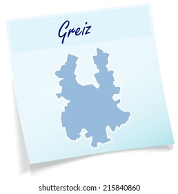 Map of Greiz as sticky note in blue