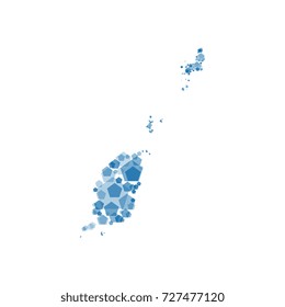 map of grenada filled with pentagons of different sizes and degrees of transparency