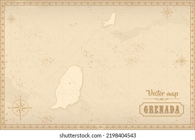Map of Grenada in the old style, brown graphics in retro fantasy style