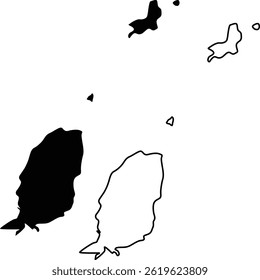 Map of Grenada Silhouette Flat and Outline Design
