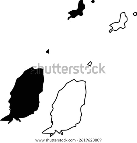 Map of Grenada Silhouette Flat and Outline Design