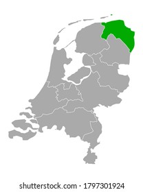 Map of Groningen in Netherlands on white