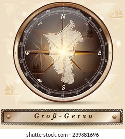 Map of Gross-Gerau with borders in bronze