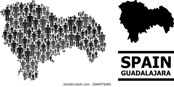 Map of Guadalajara Province for politics agitation. Vector demographics collage. Concept map of Guadalajara Province made of people elements. Demographic concept in dark gray color tinges.