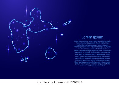 Map Guadeloupe from the contours network blue, luminous space stars for banner, poster, greeting card, of vector illustration