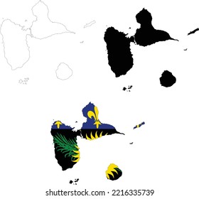 Map of Guadeloupe with flag. Outline map Guadeloupe. Guadeloupe vector map silhouette. flat style.
