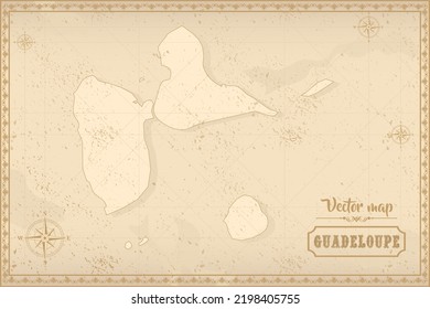 Map of Guadeloupe in the old style, brown graphics in retro fantasy style