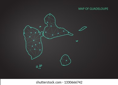 Map of guadeloupe. Wire frame 3D mesh polygonal network line, design sphere, dot and structure. communications map of guadeloupe. Vector. - Vector