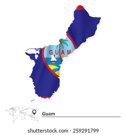 Map of Guam with flag - vector illustration