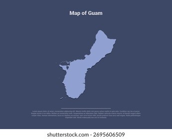  Mapa de Guam, silueta de Vector minimalista en azul suave sobre fondo oscuro