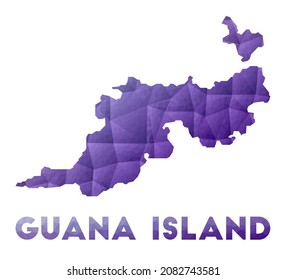 Map of Guana Island. Low poly illustration of the island. Purple geometric design. Polygonal vector illustration.