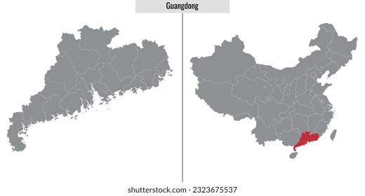 map of  Guangdong province of China and location on Chinese map