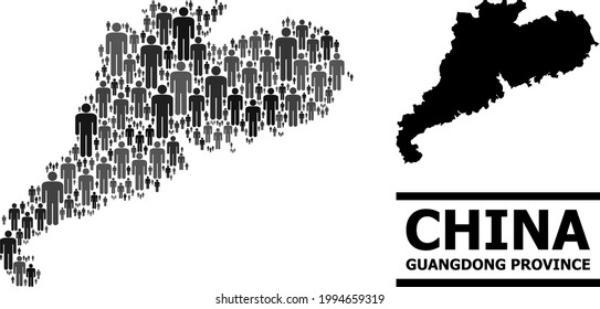 Map of Guangdong Province for demographics purposes. Vector population mosaic. Concept map of Guangdong Province done of crowd elements. Demographic concept in dark grey color shades.