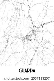 Map of Guarda, Portugal, showcasing the city's street network and surrounding landscape. The map features a dense network of roads and streets, highlighting the urban layout of Guarda.