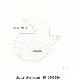 Mapa de Guatemala con frontera, ciudades y capital. Cada ciudad tiene por separado para su diseño. Ilustración vectorial