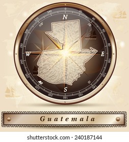 Map of Guatemala with borders in bronze