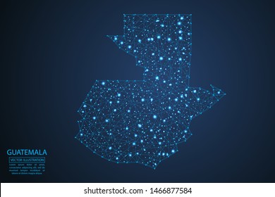 A map of Guatemala consisting of 3D triangles, lines, points, and connections. Vector illustration of the EPS 10.