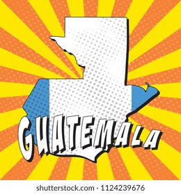 map of guatemala with national flag in retro comic style
