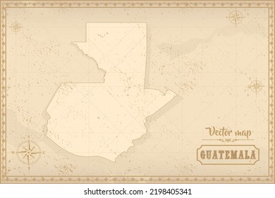 Map of Guatemala in the old style, brown graphics in retro fantasy style
