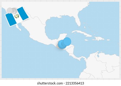 Map of Guatemala with a pinned blue pin. Pinned flag of Guatemala, vector illustration.