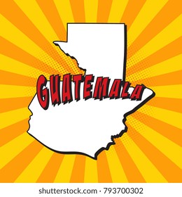 map of guatemala in pop art style with text, halftone dotted shadow and radial lines