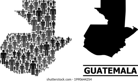 Map of Guatemala for social agitprop. Vector population mosaic. Mosaic map of Guatemala combined of population elements. Demographic concept in dark gray color hues.
