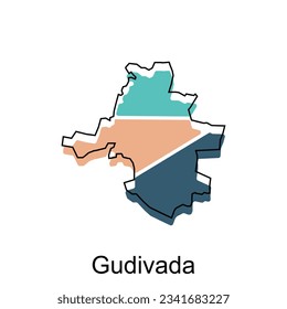 Map of Gudivada World Map International vector template with outline, graphic sketch style isolated on white background