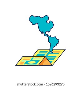 map guide location with american continent map vector illustration design