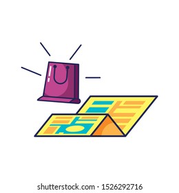 map guide location with shopping bag vector illustration design