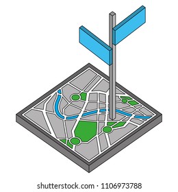 map guide with signaling isometric icon