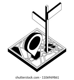 map guide with signaling with pin location isometric icon