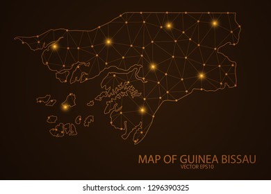 Map of Guinea Bissau - Abstract mash line and point scales on dark background. 3D mesh polygonal network connections.Vector illustration eps 10. 