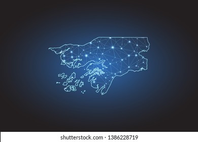 Map of Guinea Bissau - Abstract mash line and point scales on circuit dark background. Wire frame 3D mesh polygonal network line, design sphere, dot and structure. Vector illustration eps 10.