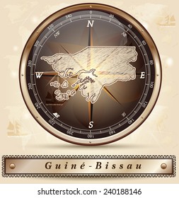 Map of Guinea Bissau with borders in bronze