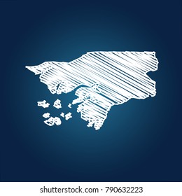 Map of Guinea Bissau, Drawing map on blackboard of Guinea Bissau. drawn on chalkboard with scribbled map of Guinea Bissau can be use for education. vector illustration.