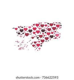 map of guinea bissau filled with hearts of different sizes and colors