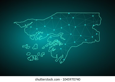 Map of Guinea Bissau from Polygonal wire frame low poly mash, contours network line, luminous space stars, design sphere, dot and structure. Vector Illustration EPS10.