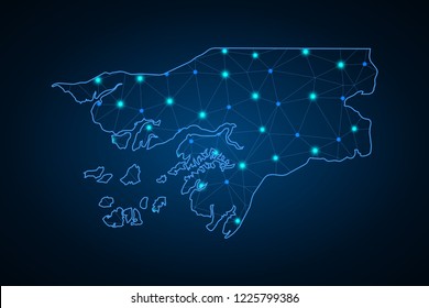 Map of Guinea Bissau from Polygonal wire frame low poly mash, contours network line, luminous space stars, design sphere, dot and structure. Vector Illustration EPS10.