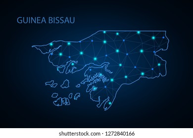 Map of Guinea Bissau from Polygonal wire frame low poly mash, contours network line, luminous space stars, design sphere, dot and structure. Vector Illustration EPS10. - Vector