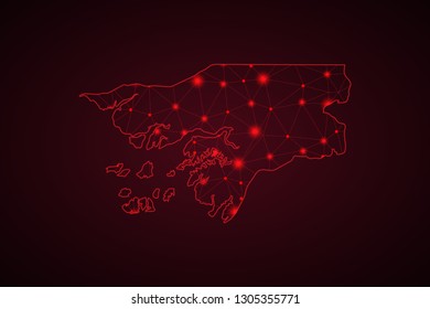 Map of Guinea Bissau from Polygonal wire frame low poly mash, contours network line, luminous space stars, design sphere, dot and structure. Vector Illustration EPS10. - Vector
