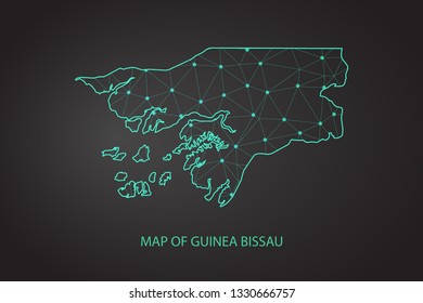 Map of Guinea Bissau from Polygonal wire frame low poly mash, contours network line, luminous space stars, design sphere, dot and structure. Vector Illustration EPS10. - Vector