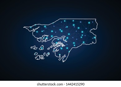 Map of Guinea Bissau from Polygonal wire frame low poly mash, contours network line, luminous space stars, design sphere, dot and structure. Vector Illustration EPS10. - Vector