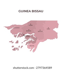 Map of GUINEA BISSAU with Regions Borders and Famous Cities