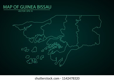 Map of Guinea Bissau,Green map on dark background of map of Guinea Bissau symbol for your web site design map. Vector illustration eps 10.