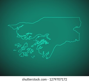 Map of Guinea Bissau,Green map on dark background. Vector illustration eps 10.