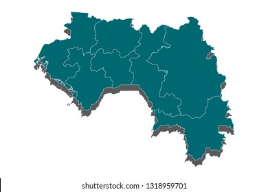 Map of Guinea, Guinea map - blue geometric rumpled triangular low poly style gradient graphic background , polygonal design for your . Vector illustration eps 10. - Vector