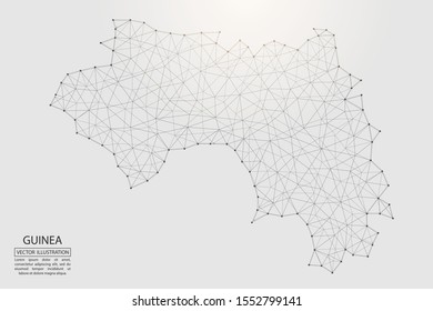 A map of Guinea consisting of 3D triangles, lines, points, and connections. Vector illustration of the EPS 10.