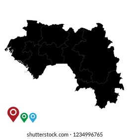 Map of Guinea, High Detailed Map of Guinea isolated on white background.Vector illustration eps 10